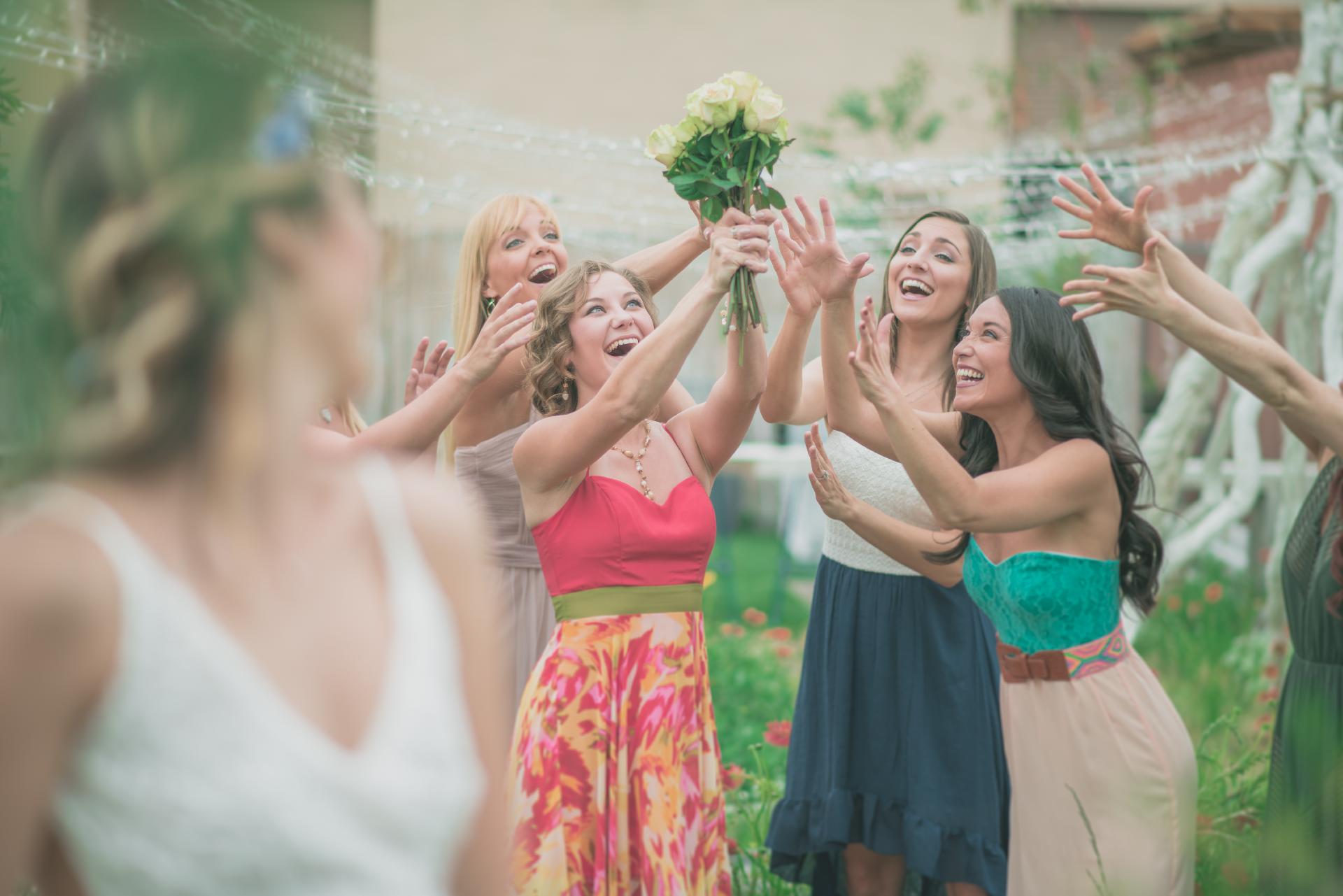 Wedding throwing bouquet
